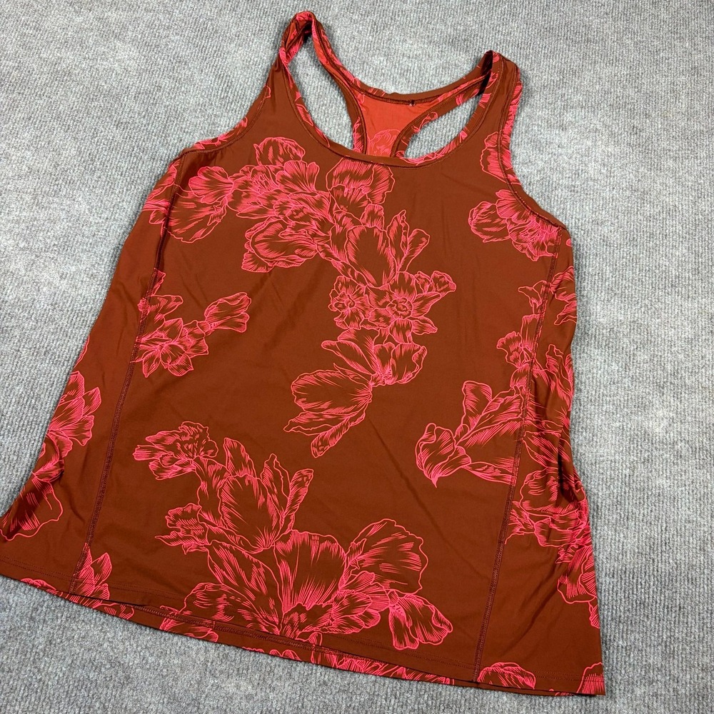 Athleta Ultimate Tank Top Womens Brown Floral Scoop Neck Wide Strap Racerback